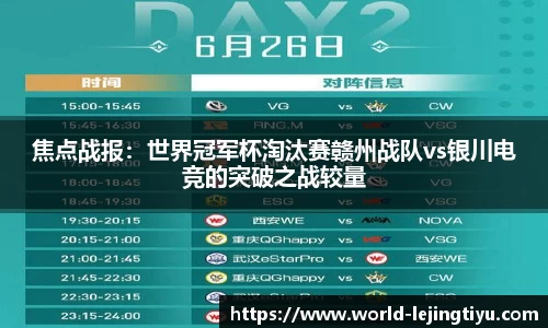焦点战报：世界冠军杯淘汰赛赣州战队vs银川电竞的突破之战较量